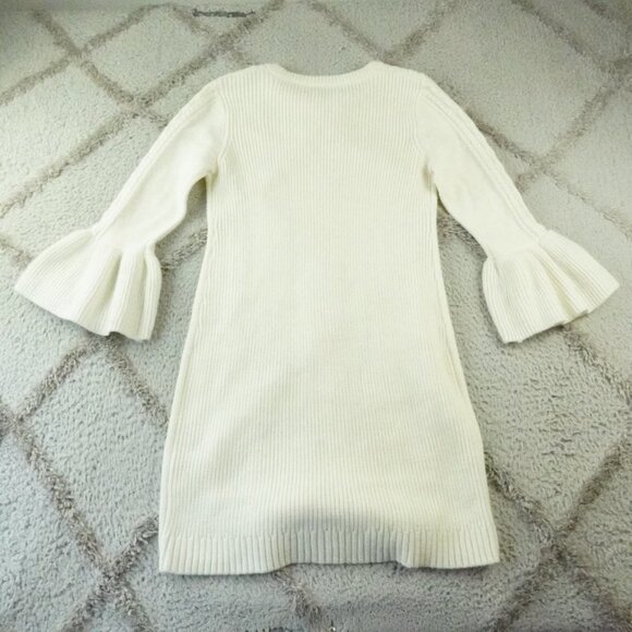 Eliza J Knit Sweater Dress Womens Large White Bell Sleeve Nordic Scandinavian - Picture 12 of 13